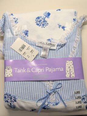 Carole Hochman Tank & Capri Pajama Set in Blue and White Gingham and Flowers